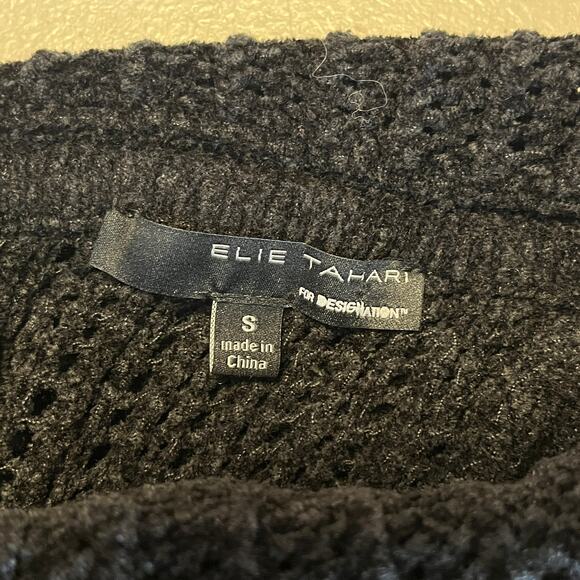 Elie Tahari for Design Nation Black Open-Work Vented Back Chenille Sweater S - Picture 7 of 10